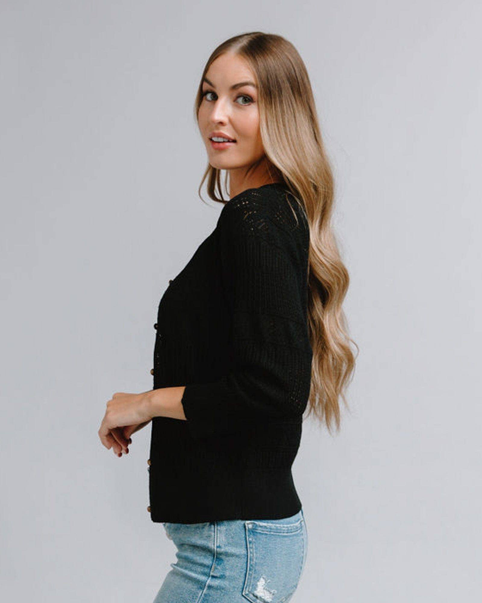 Mixed Texture Sweater: Black Beauty Spring-Summer Downeast