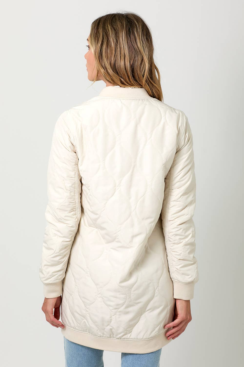 Mystree - 60268 Quilted Long Bomber Jacket Mystree