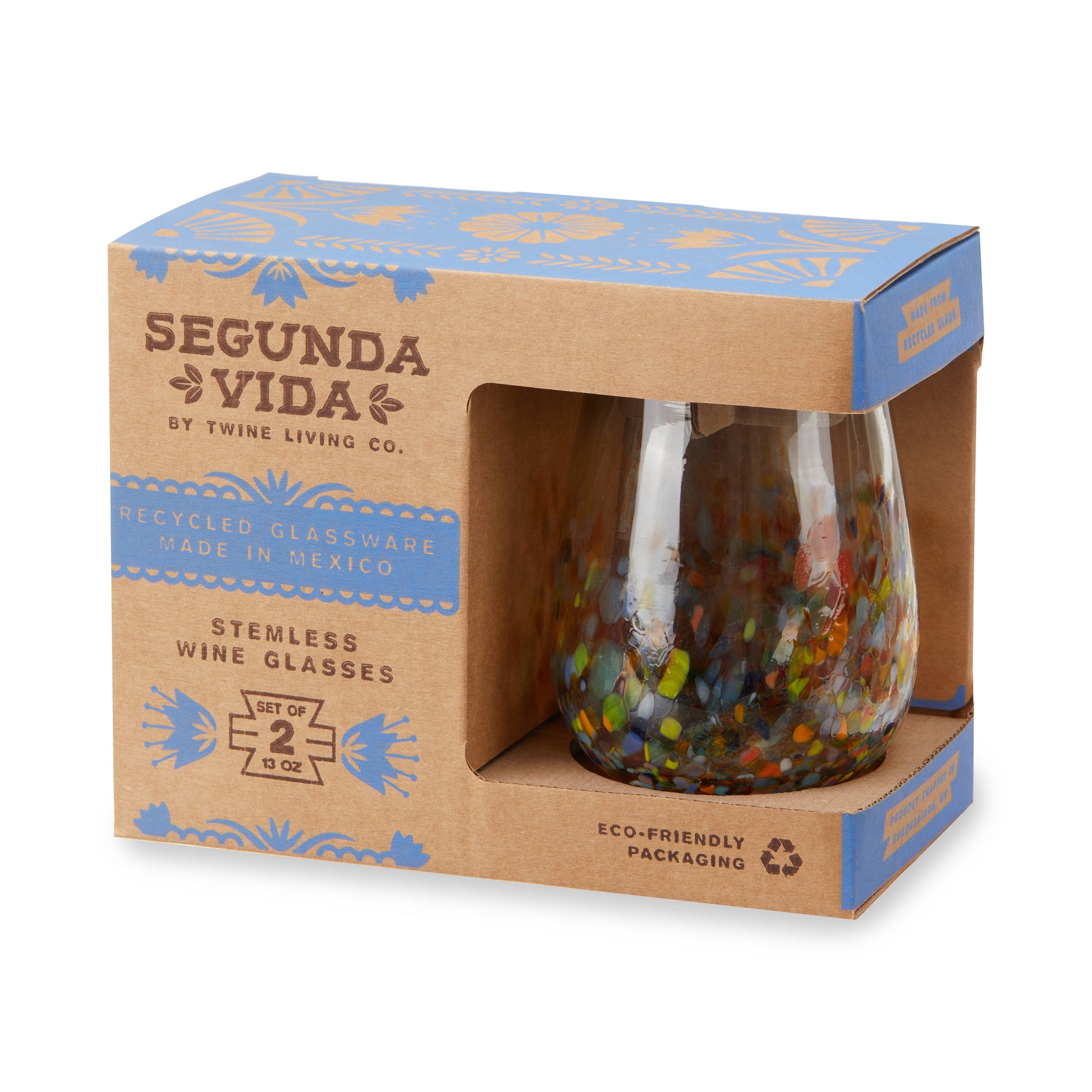 Artistico Recycled Glass Stemless Wine Glasses - Set of 2 Twine