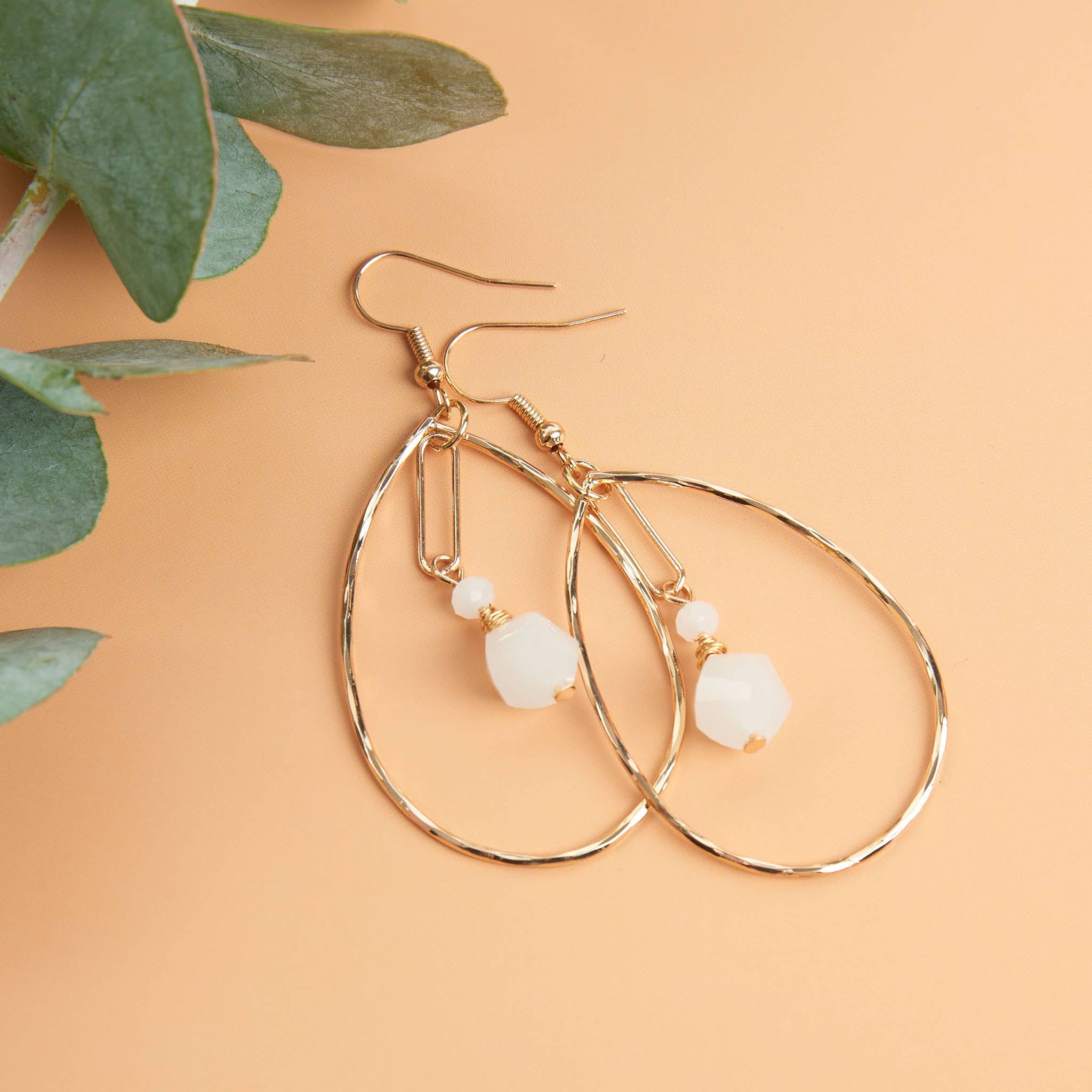 Gold Teardrop Earrings – Acadia White Glass Center for Elegant Style