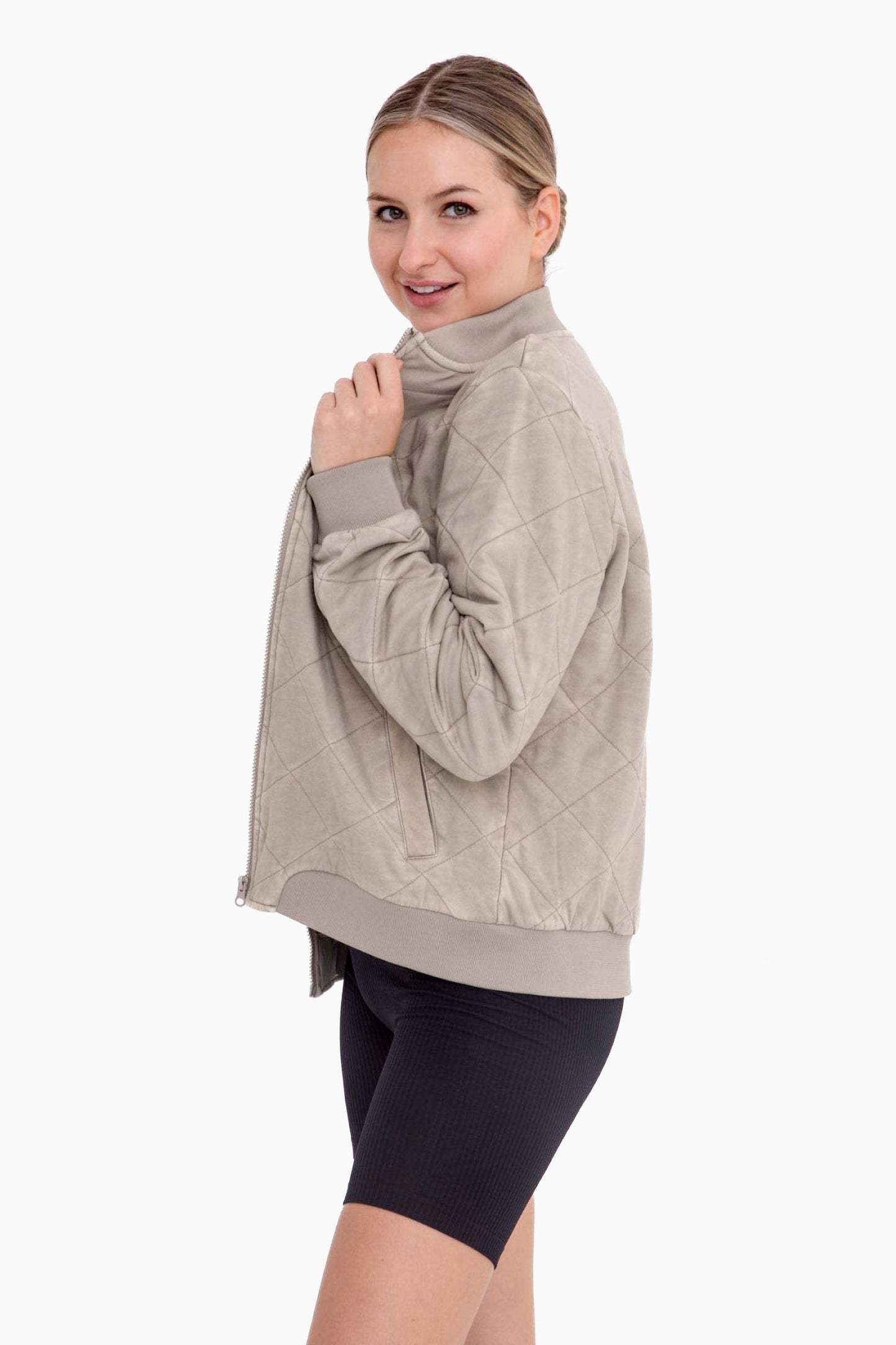 Quilted Mineral-Wash Bomber Jacket: TAUPE Spring-Summer Mono B