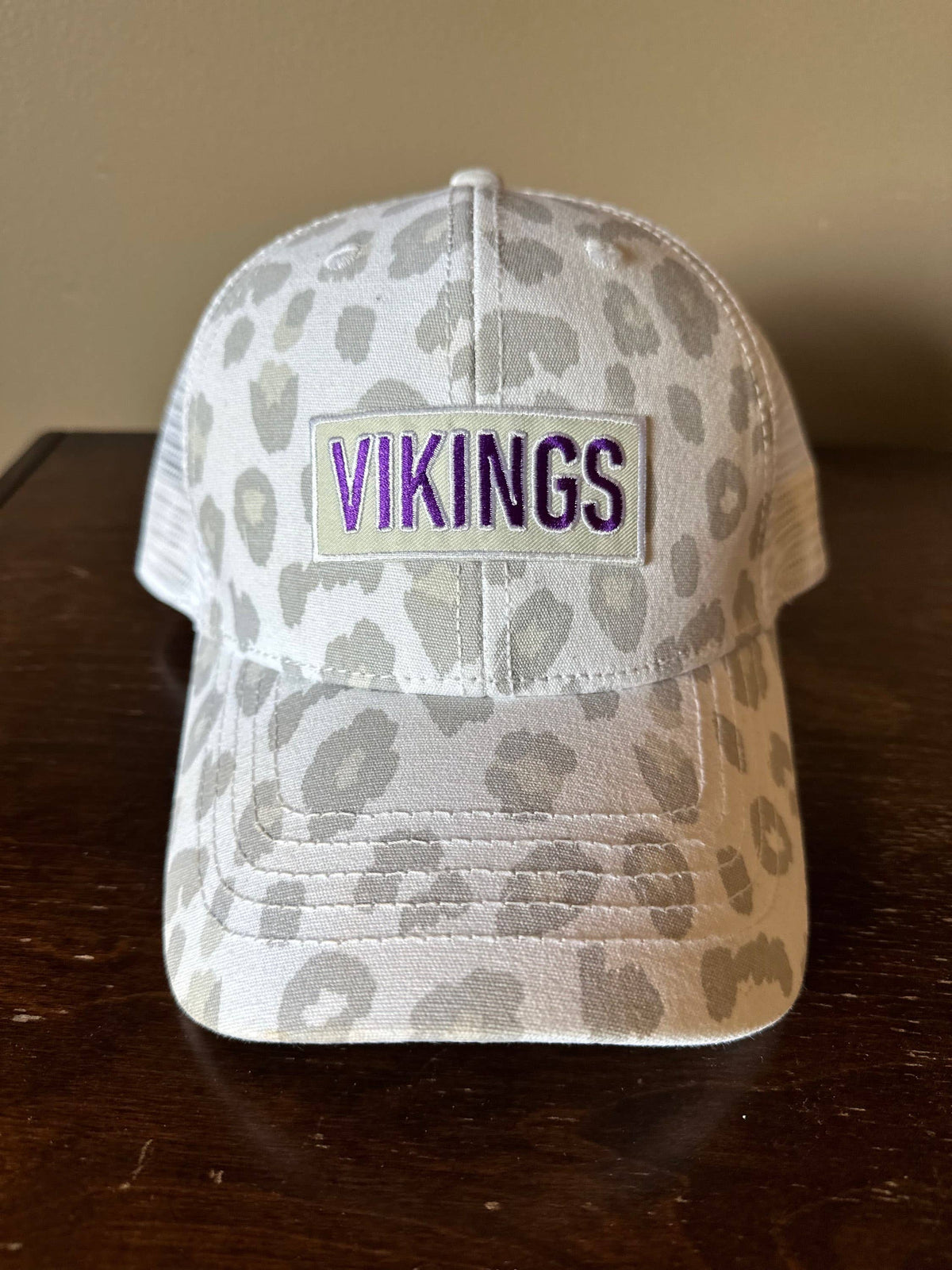 Small Town Clothing Company - Vikings White Leopard Ponytail Hat