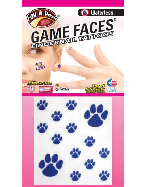 Nail Tattoos| Paw Game Faces® Blue Peel & Stick Game Day Nail Art