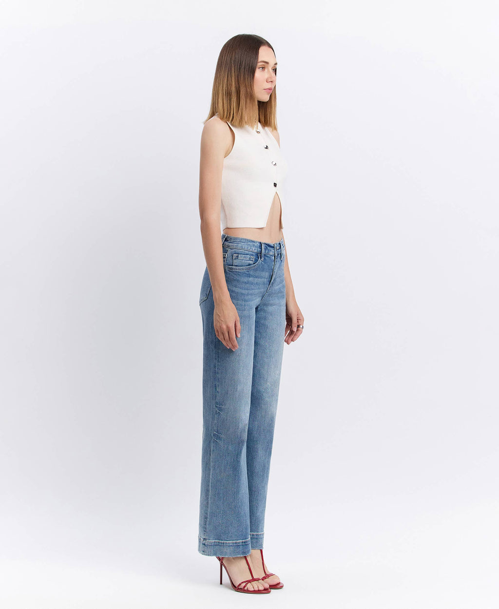 Wide Leg Jeans – High Rise Trouser Hem Full Length Denim
