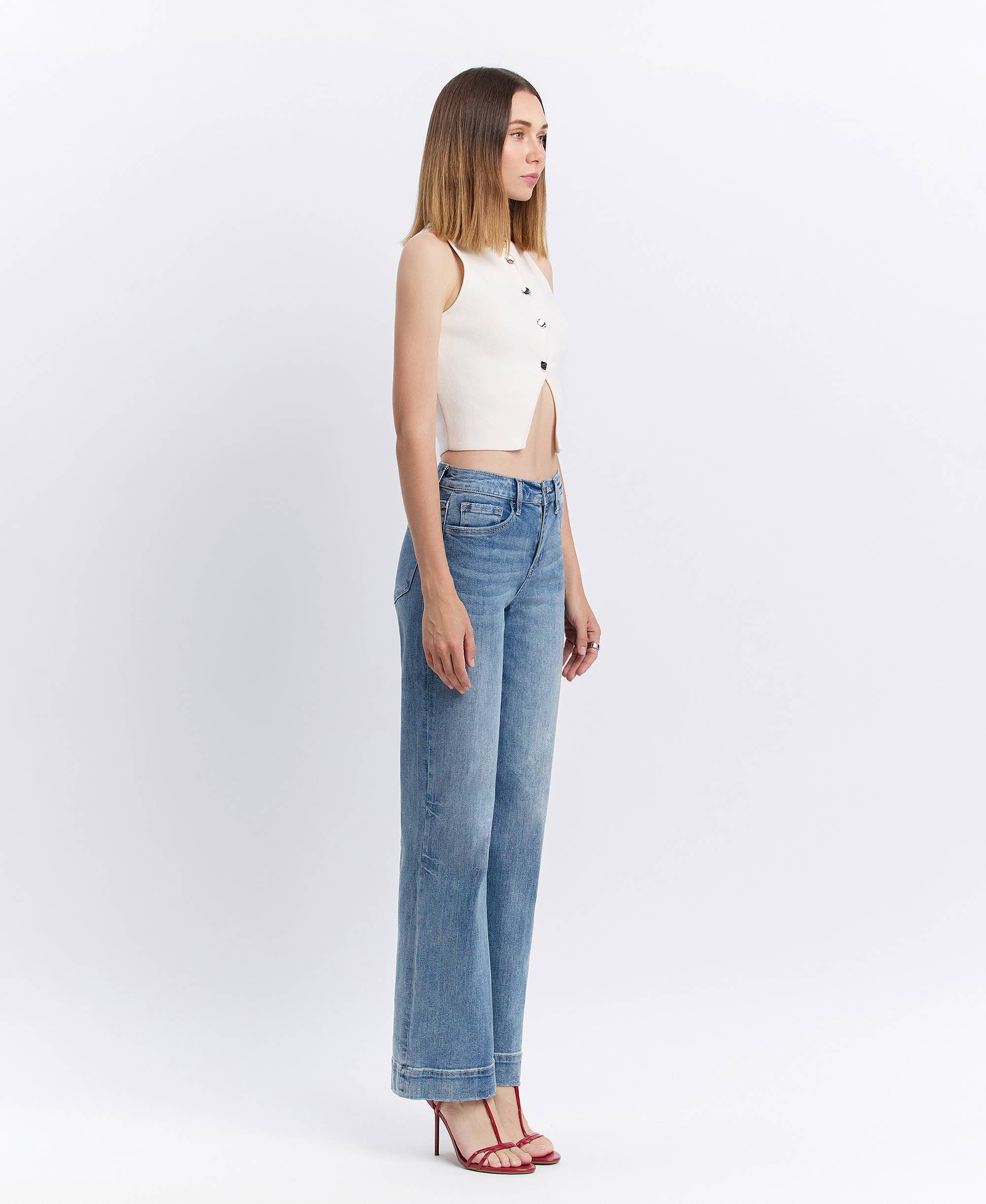 Wide Leg Jeans – High Rise Trouser Hem Full Length Denim