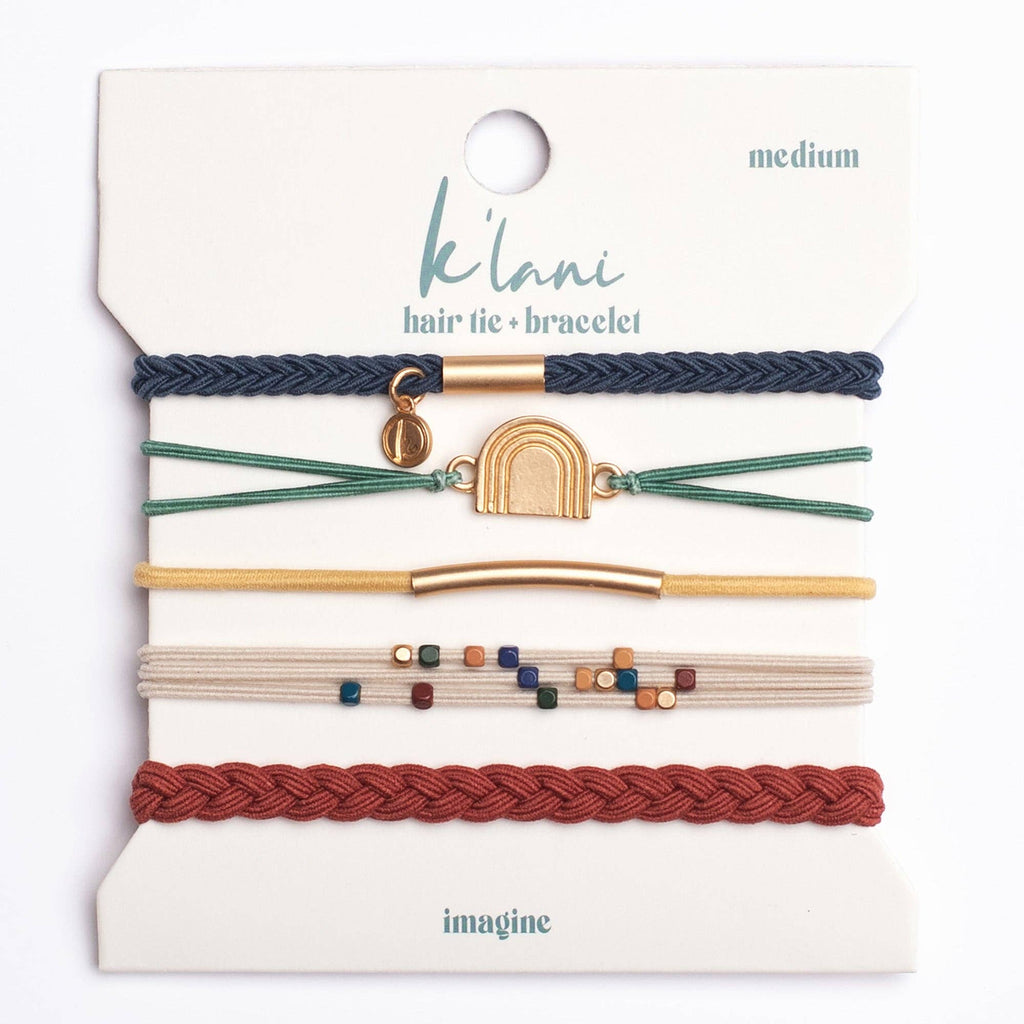 K'lani hair tie bracelets - "Imagine" Gold Rainbow Themed Hair Tie Bracelets
