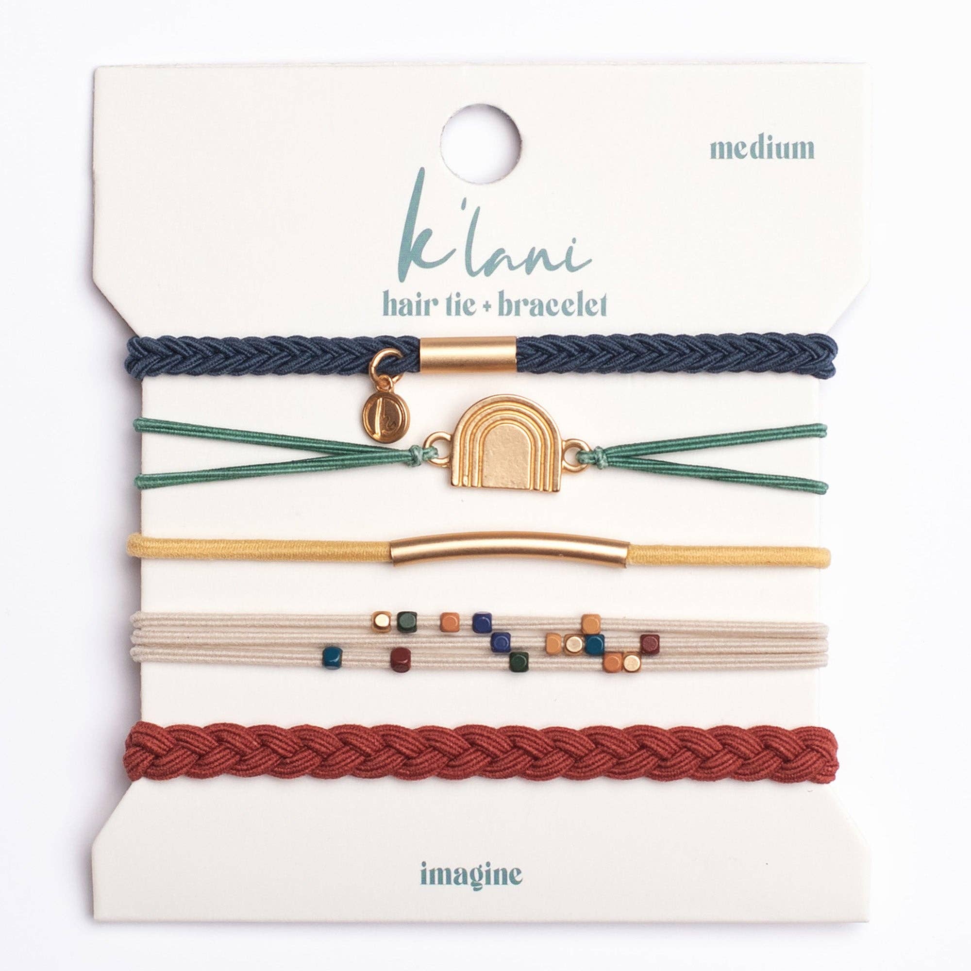 K'lani hair tie bracelets - "Imagine" Gold Rainbow Themed Hair Tie Bracelets