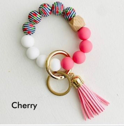 Cherry Bangle Keychain | Cute Silicone Beaded Wristlet Keyring  Tiny Gift Society