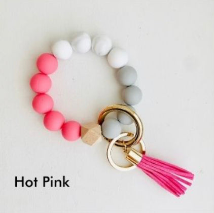 Hot Pink Bangle Keychain | Cute Silicone Beaded Wristlet Keyring  Tiny Gift Society