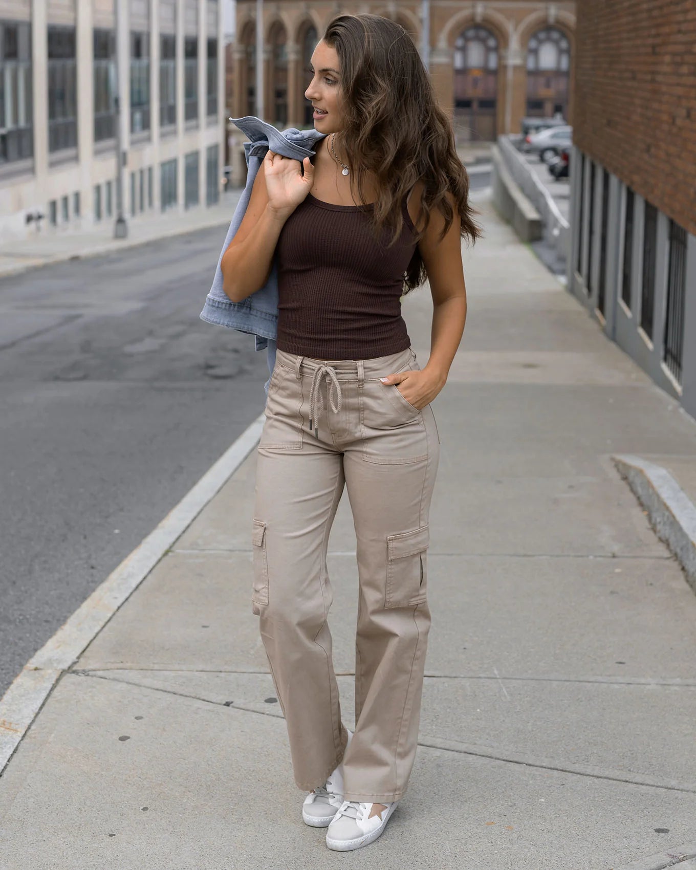 Khaki Sueded Twill Cargo Pants Fall-Winter grace & lace
