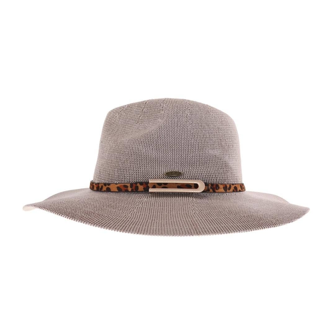 Light Taupe Knit Leopard Buckle Band C.C Panama Hat Spring-Summer C.C Beanie