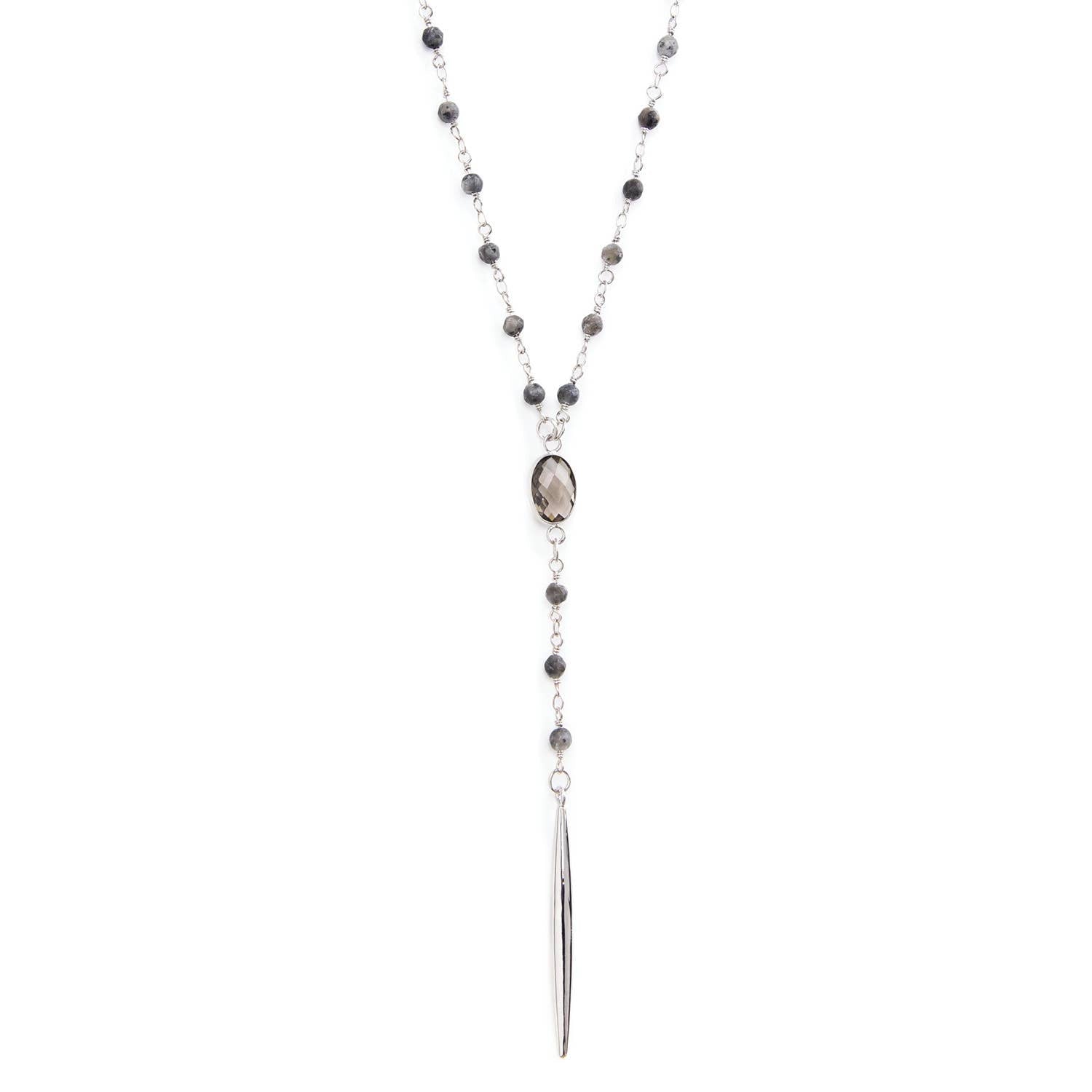 Silver Stone & Crystal Y Necklace Core Splendid Iris