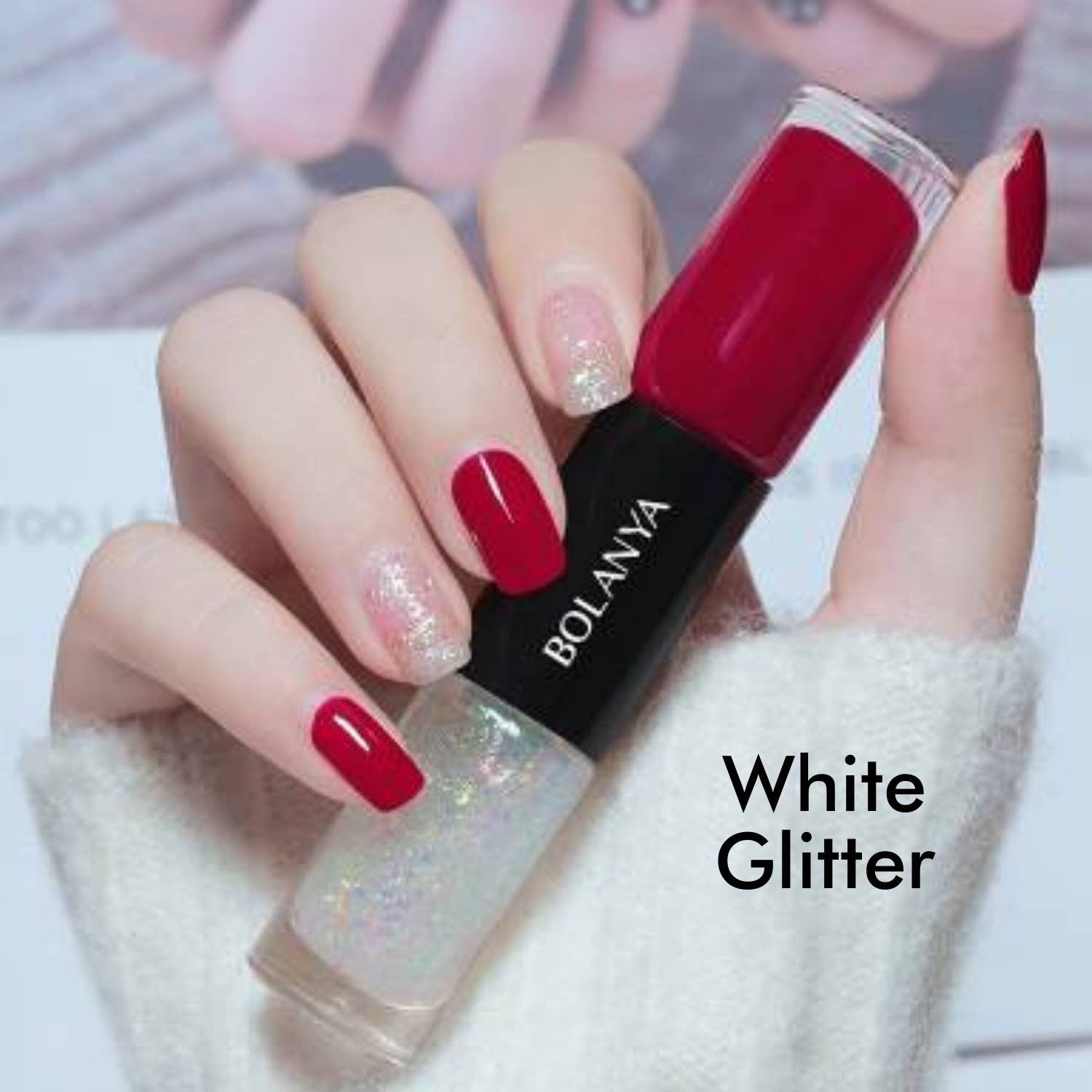 Red/White Glitter Double Nail Polish  Tiny Gift Society