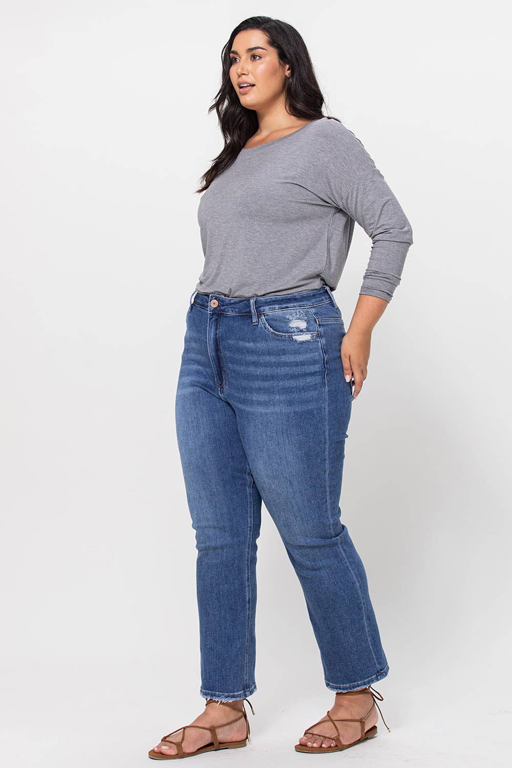 PLUS SIZE LEONA HIGH RISE ANKLE SLIM STRAIGHT JEAN  VERVET by Flying Monkey