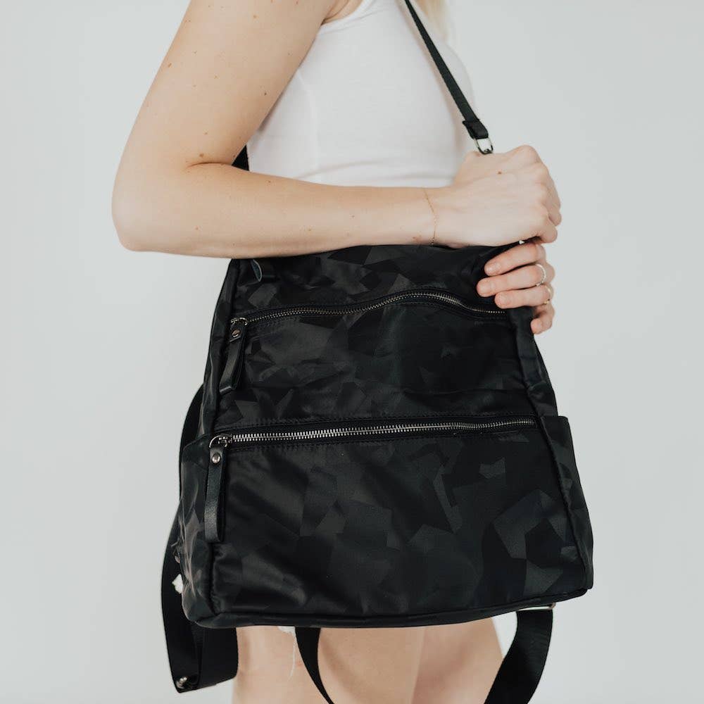Nori Nylon Backpack: Black Geometric Core Pretty Simple