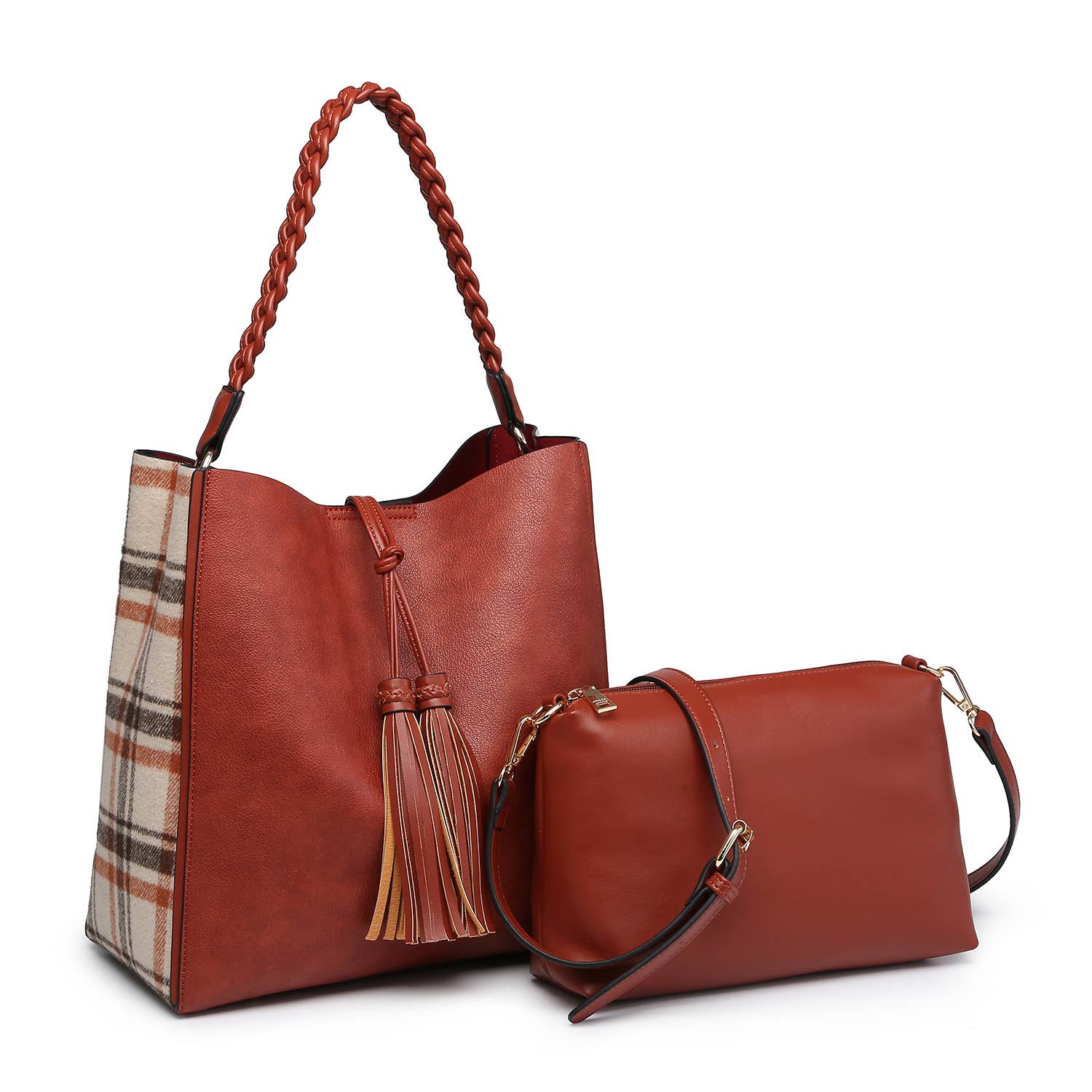 Dina Plaid Contrast Tote w/ Tassel Fall-Winter Jen & Co.