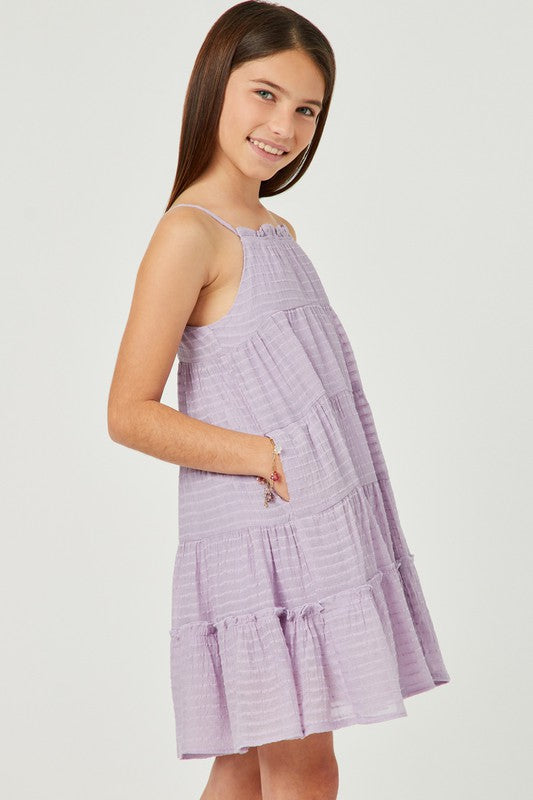 Girls Texture Stripe Tiered Halter Mini Dress Spring-Summer Hayden Los Angeles