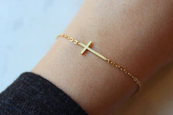 Gold Sideways Cross Bracelet Core Laalee Jewelry