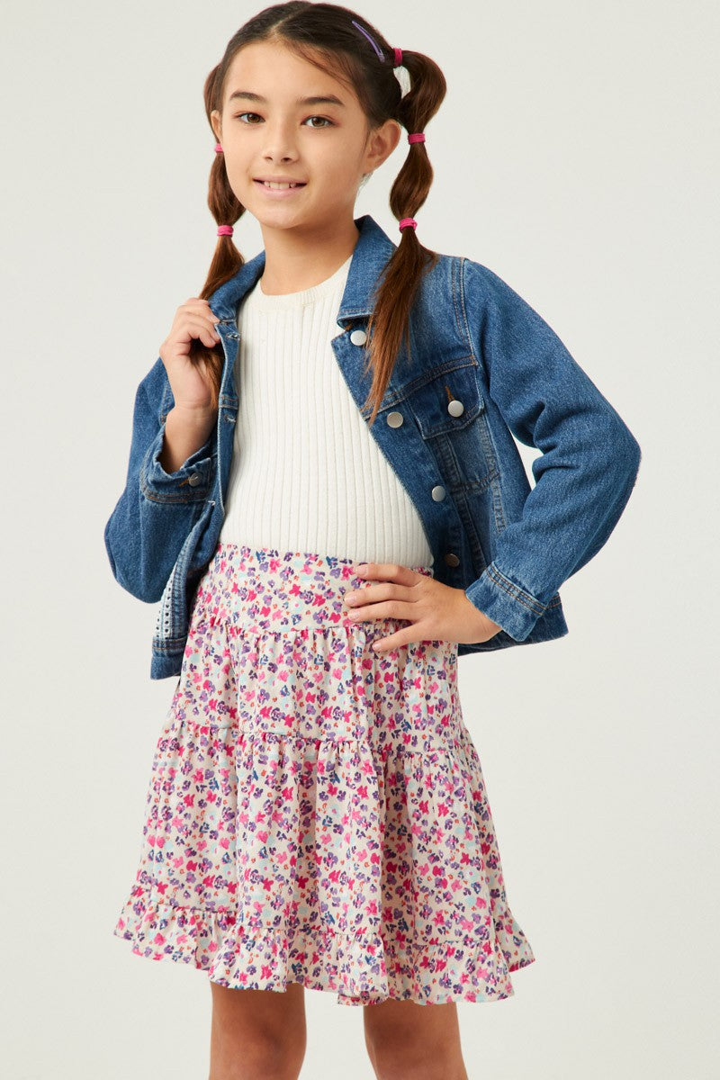 Girls Ditsy Floral Ruffled Tiered Skirt Spring-Summer Hayden Los Angeles