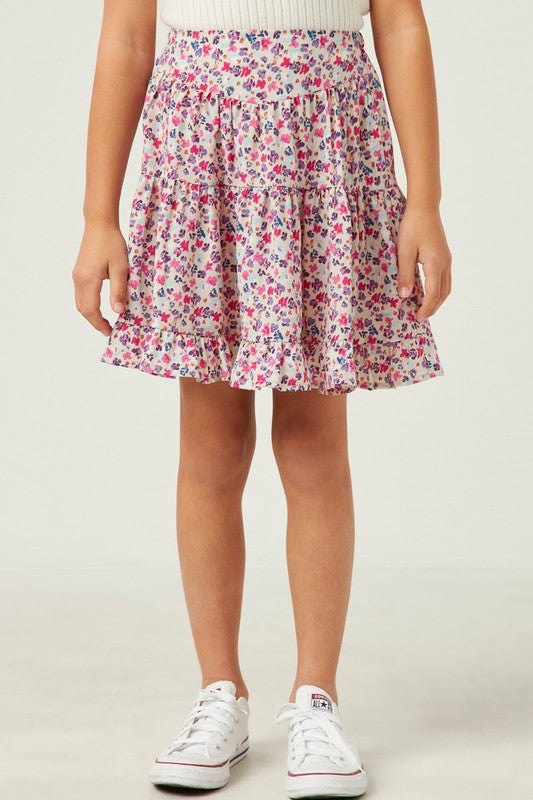 Girls Ditsy Floral Ruffled Tiered Skirt Spring-Summer Hayden Los Angeles