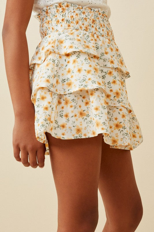 Girls Smocked Waist Tiered Ditsy Floral Skirt Spring-Summer Hayden Los Angeles
