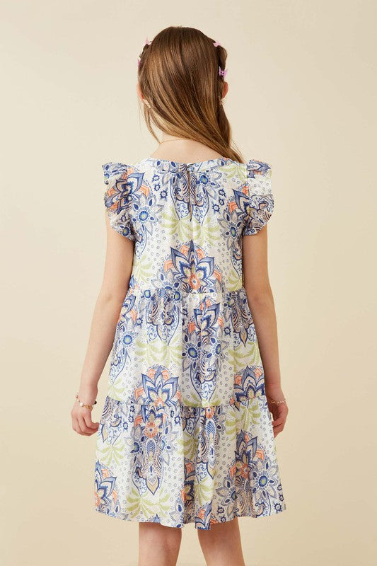 Girls Textured Floral Mandala Print Tank Dress Spring-Summer Hayden Los Angeles
