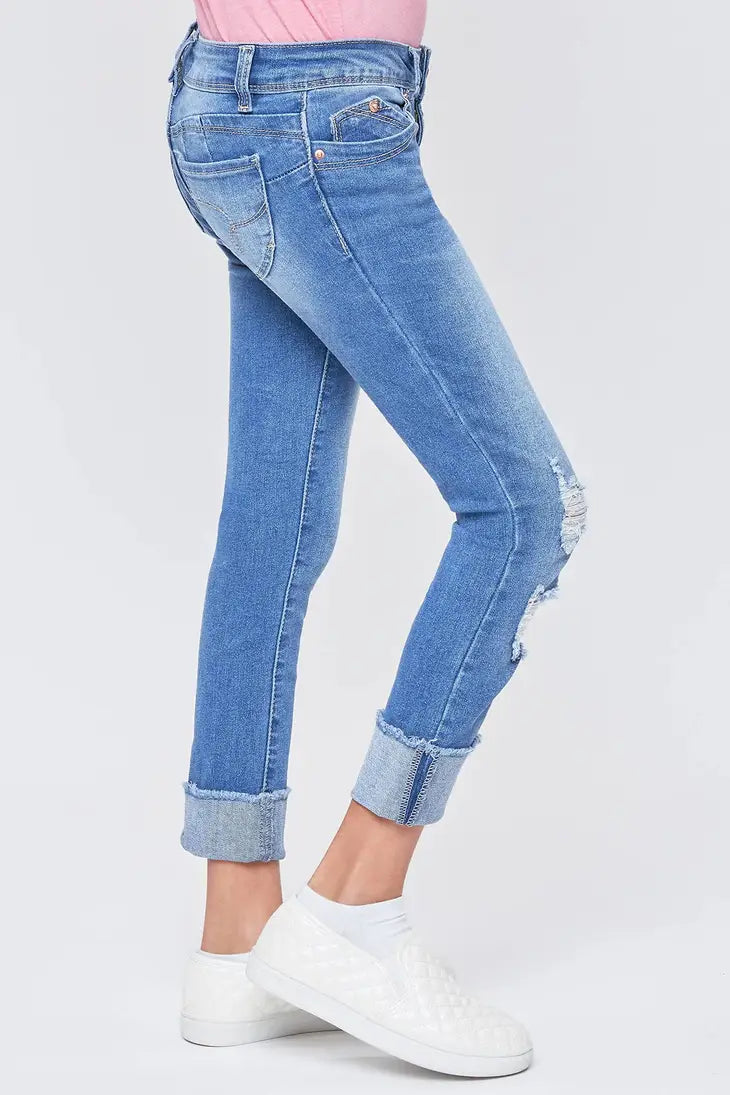 Girls WannaBettaFit Mid-Rise Mega Cuff Skinny Jeans Spring-Summer YMI