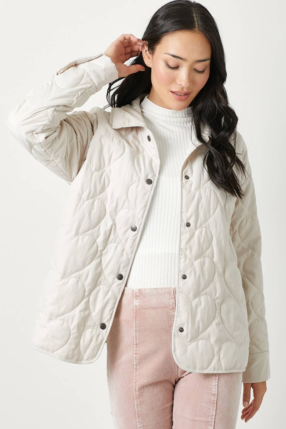 Quilted Heart Padded Jacket Almond Spring-Summer Mystree