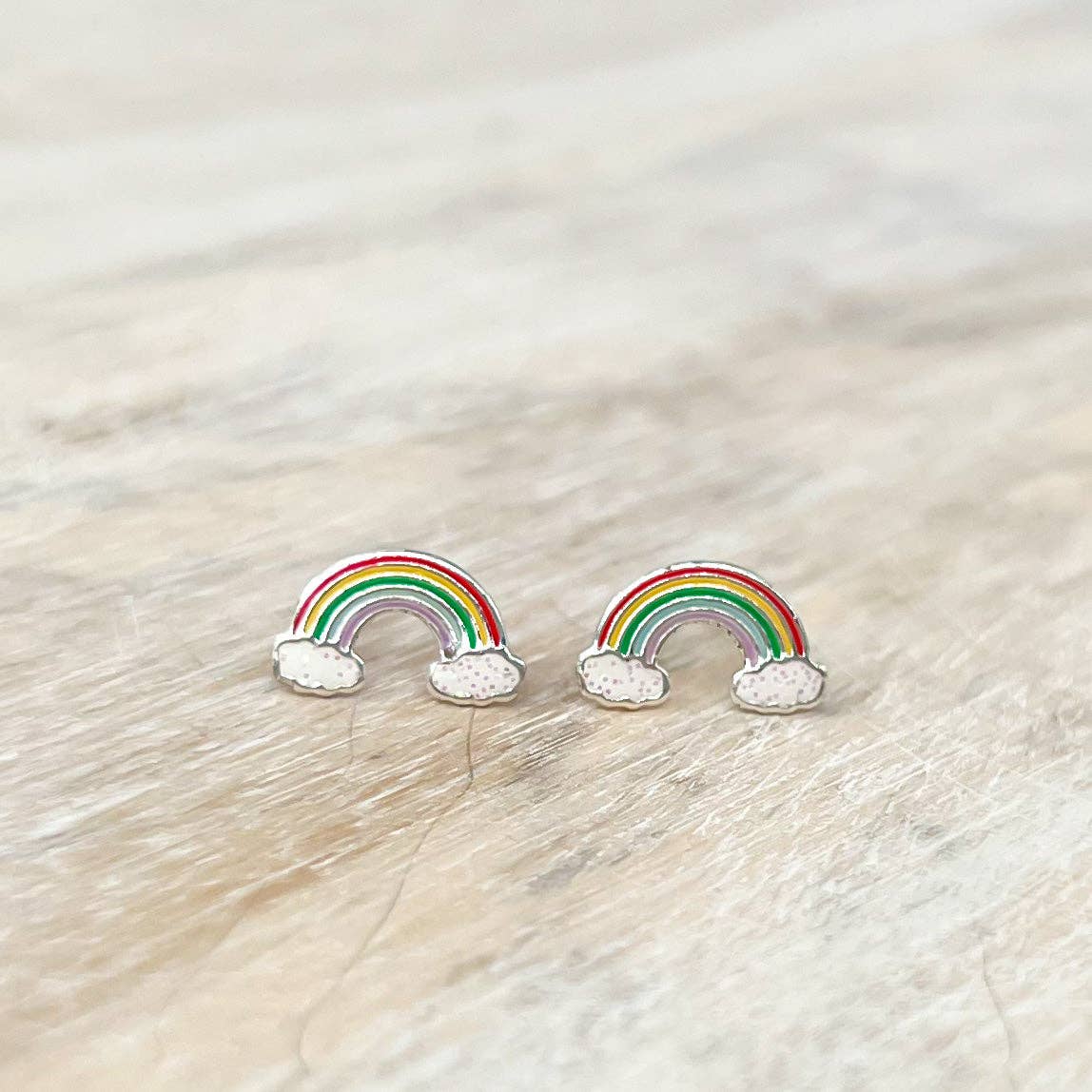 Girls Rainbow With Cloud 925 Sterling Earrings Spring-Summer Pecan Creek Designs