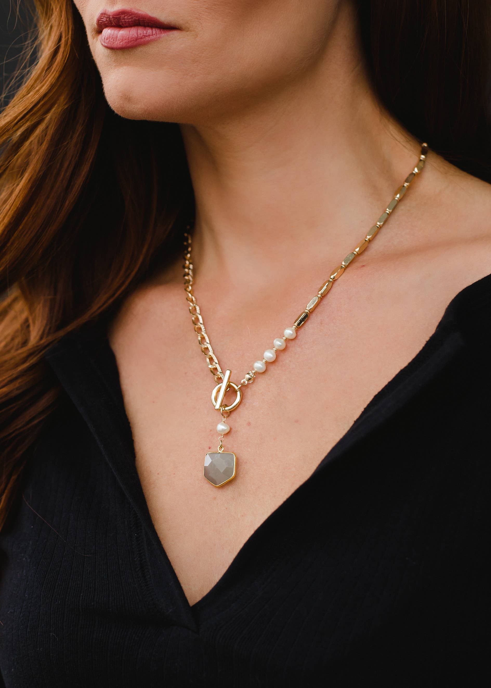 Gold Chain Necklace with Stone Pendant Fall-Winter Panache Apparel Co.