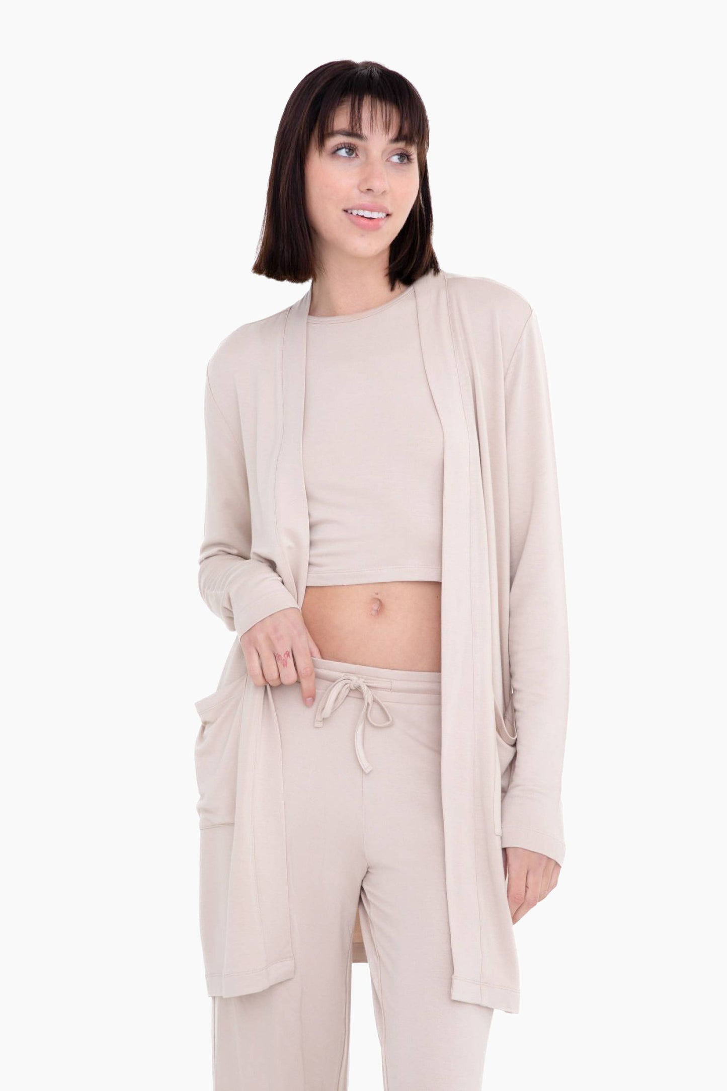 Open-Front Terry lounge Cardigan: NATURAL Spring-Summer Mono B