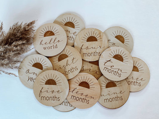 Sunshine Baby Milestone Wood Discs Core Boho + Babe