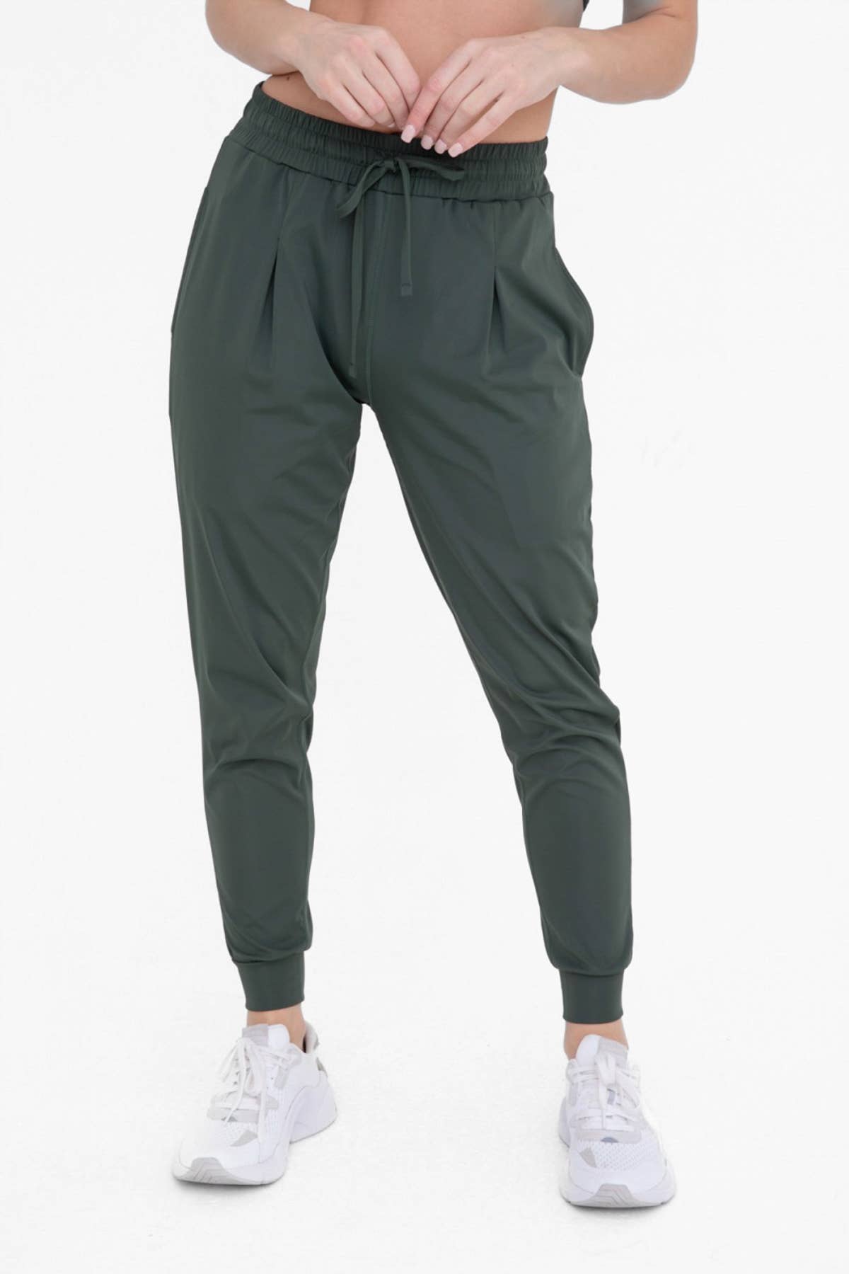 Solid Pleated Front Joggers: DEEP FOREST Core Mono B