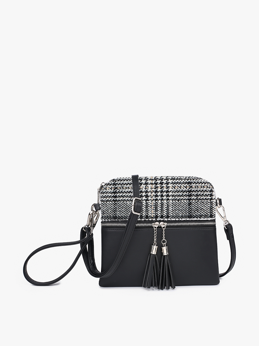 Tara Plaid Two-Tone Crossbody: Plaid-White Fall-Winter Jen & Co.