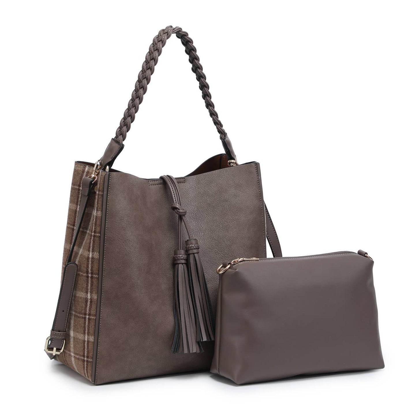 Dina Plaid Contrast Tote w/ Tassel Fall-Winter Jen & Co.