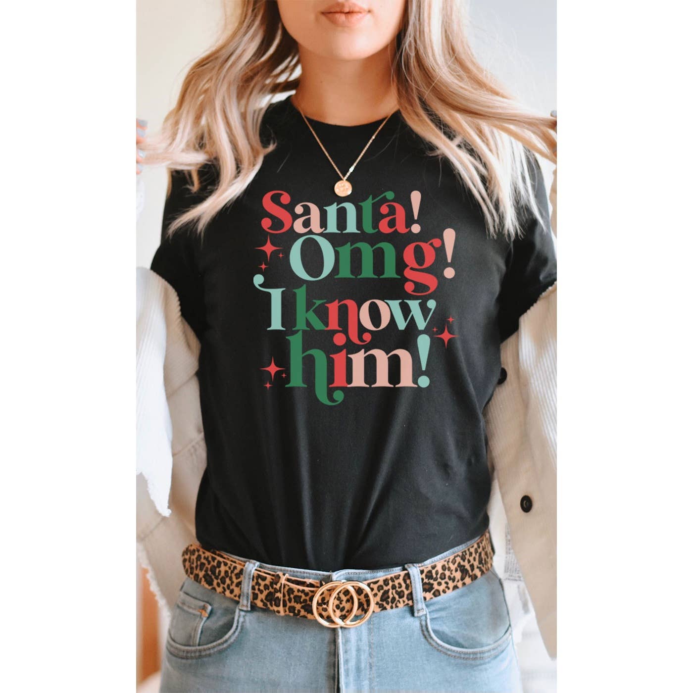 Santa OMG I Know Him Christmas Graphic Tee Fall-Winter Kissed Apparel