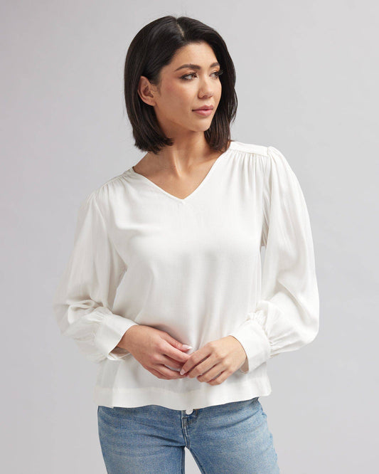 Jewel V-Neck Blouse: Gardenia Spring-Summer Downeast