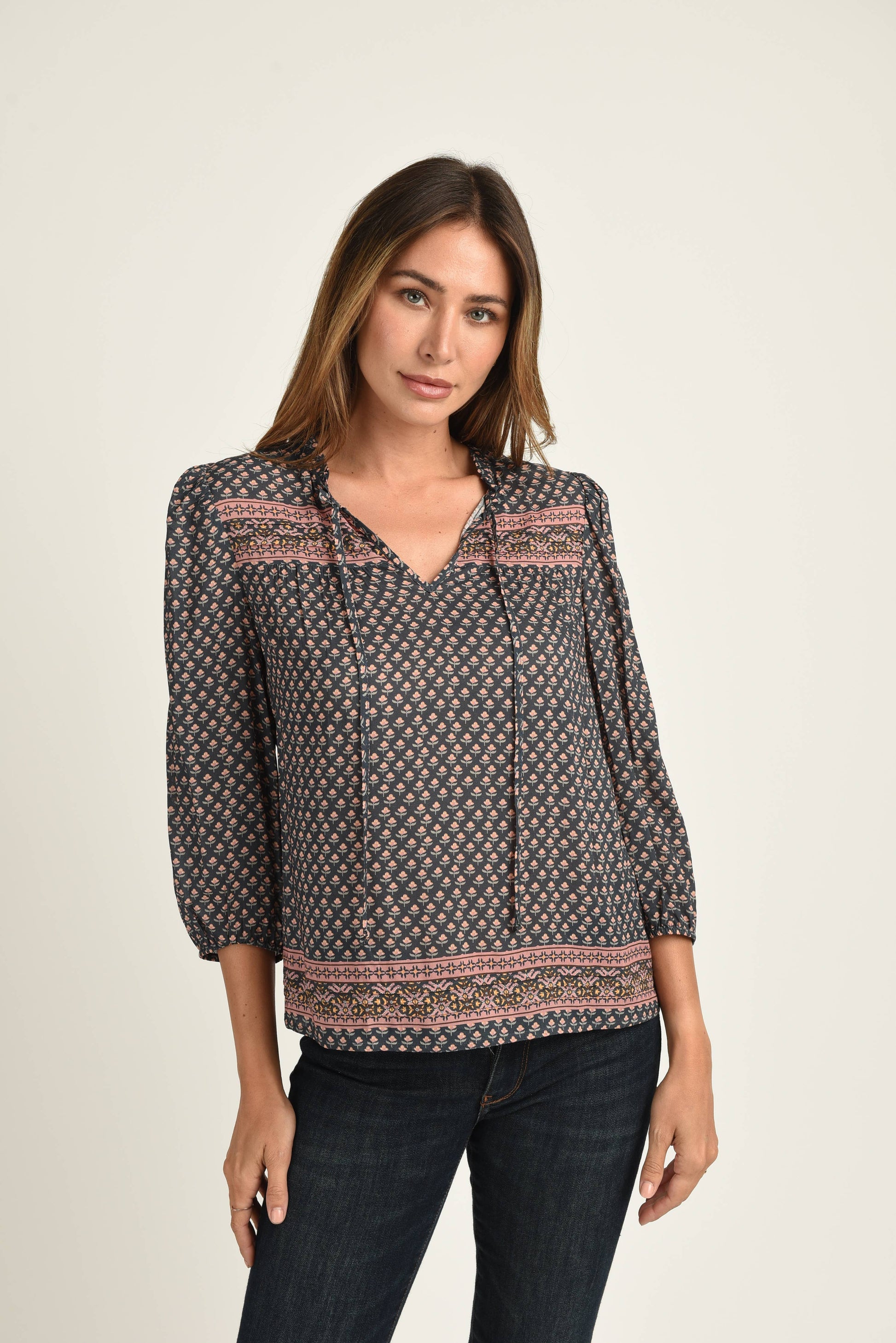 Esperanza Long Sleeve Top with Split-Neck and Tassels Spring-Summer Daniel Rainn