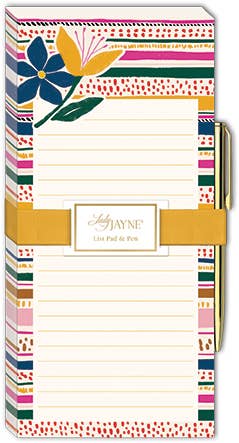 Magnetic Wide List pad With Pen MODERN FLOWER STRIPE Spring-Summer Lady Jayne