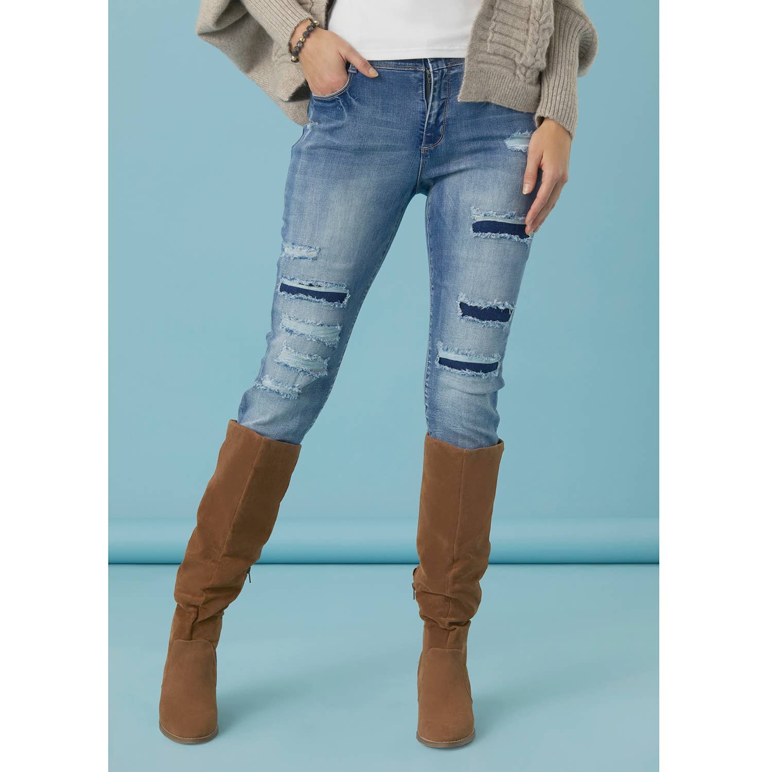 OMG Zoey Zip Skinny Denim Patch Jeans  COCO + CARMEN