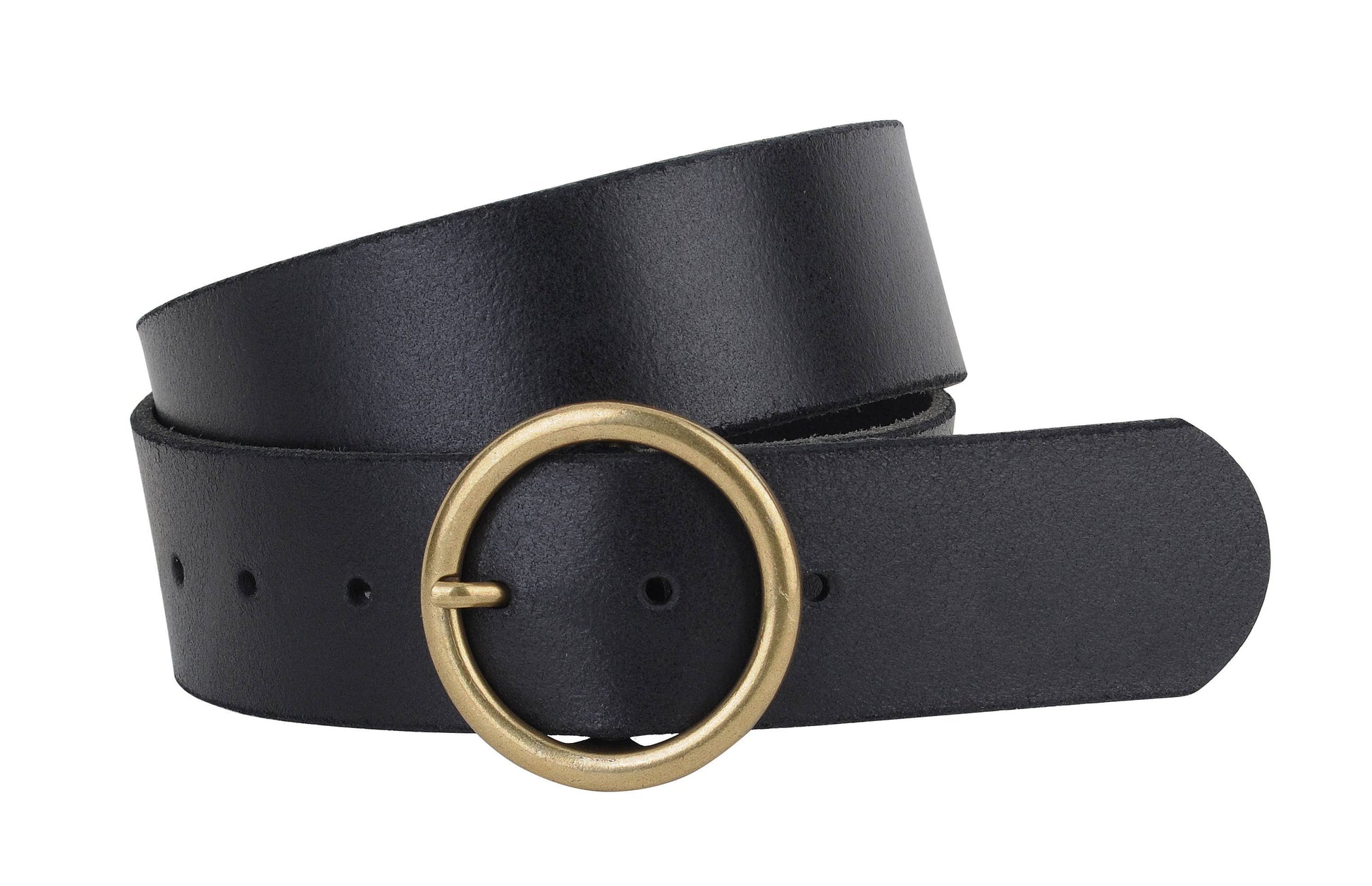 Wide Brass-Toned Ring Buckle Leather Belt  Most Wanted USA