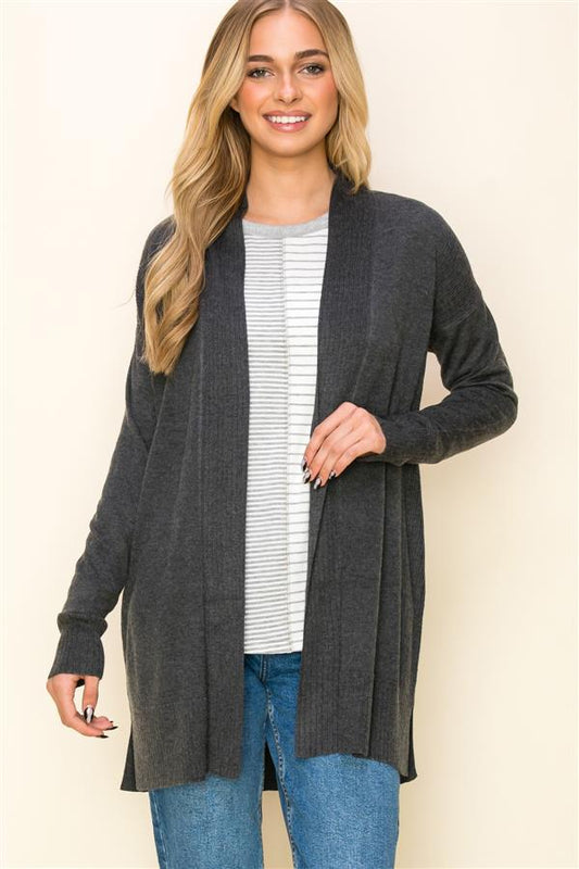 OPEN CHARCOAL CARDIGAN