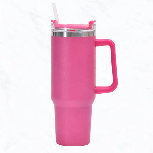 40 oz Stainless Steel Tumbler with Handle, Straws Include Fuchsia Spring-Summer Suzie Q USA