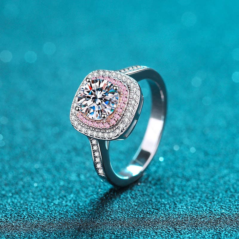 Pink Halo Moissanite Engagement Ring in 925 Sterling Silver Core Perimade & Co. LLC