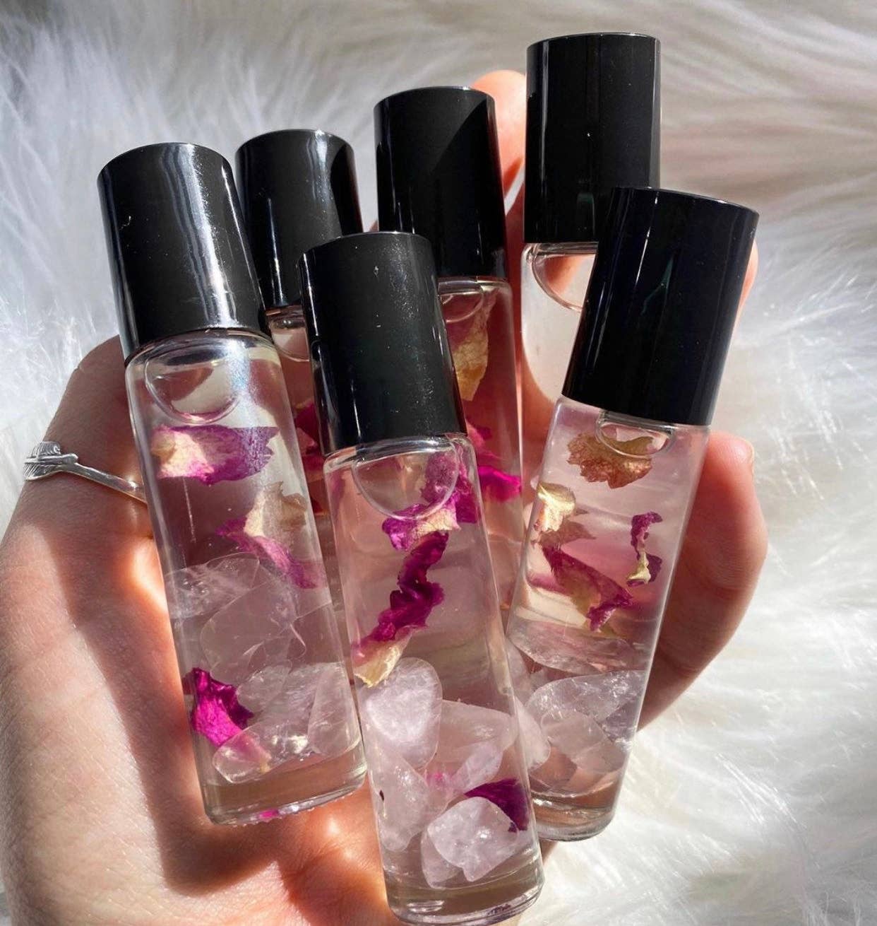 Rose Quartz Crystal Perfume Roller Core Sapphire & Sage