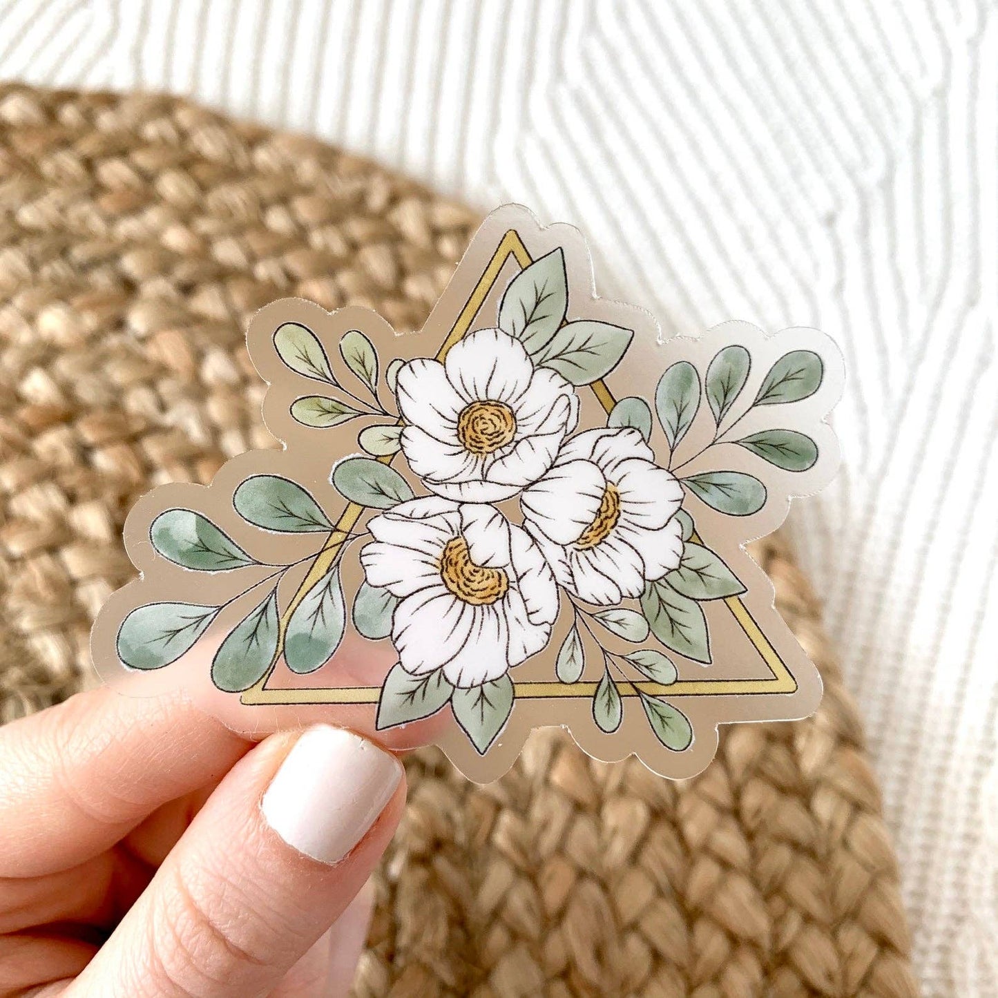 Clear Gold Triangle Floral Sticker 3.35x2.25in  Elyse Breanne Design