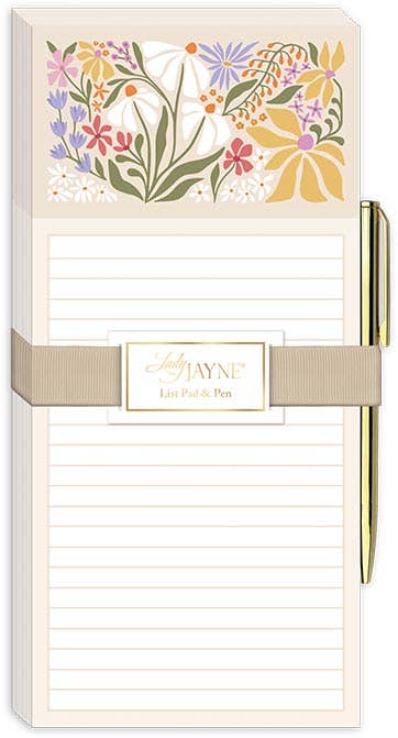Magnetic List Pad With Pen Flower Market Wildflowers Spring-Summer Lady Jayne