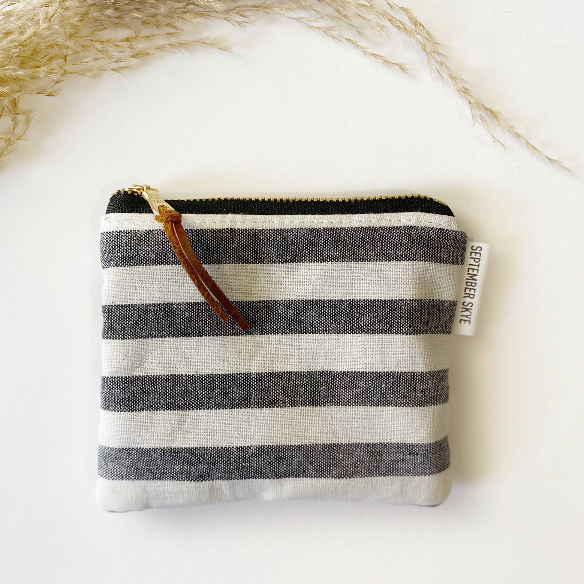 Small square pouch in blue linen and white stripe Core September Skye Bags & Accessories