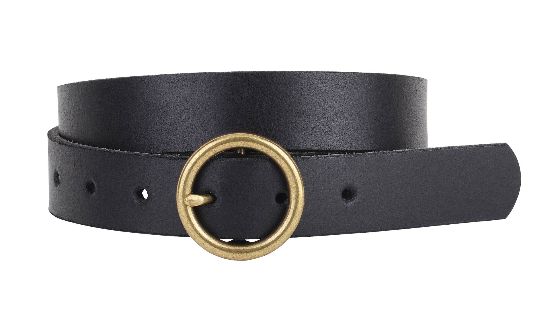 Brass-Toned Circle Buckle Leather Belt  Most Wanted USA