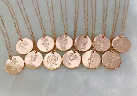 Rose Gold Birth Flower Necklace, Mothers Day Jewelry Gift: January-carnation Spring-Summer Laalee Jewelry